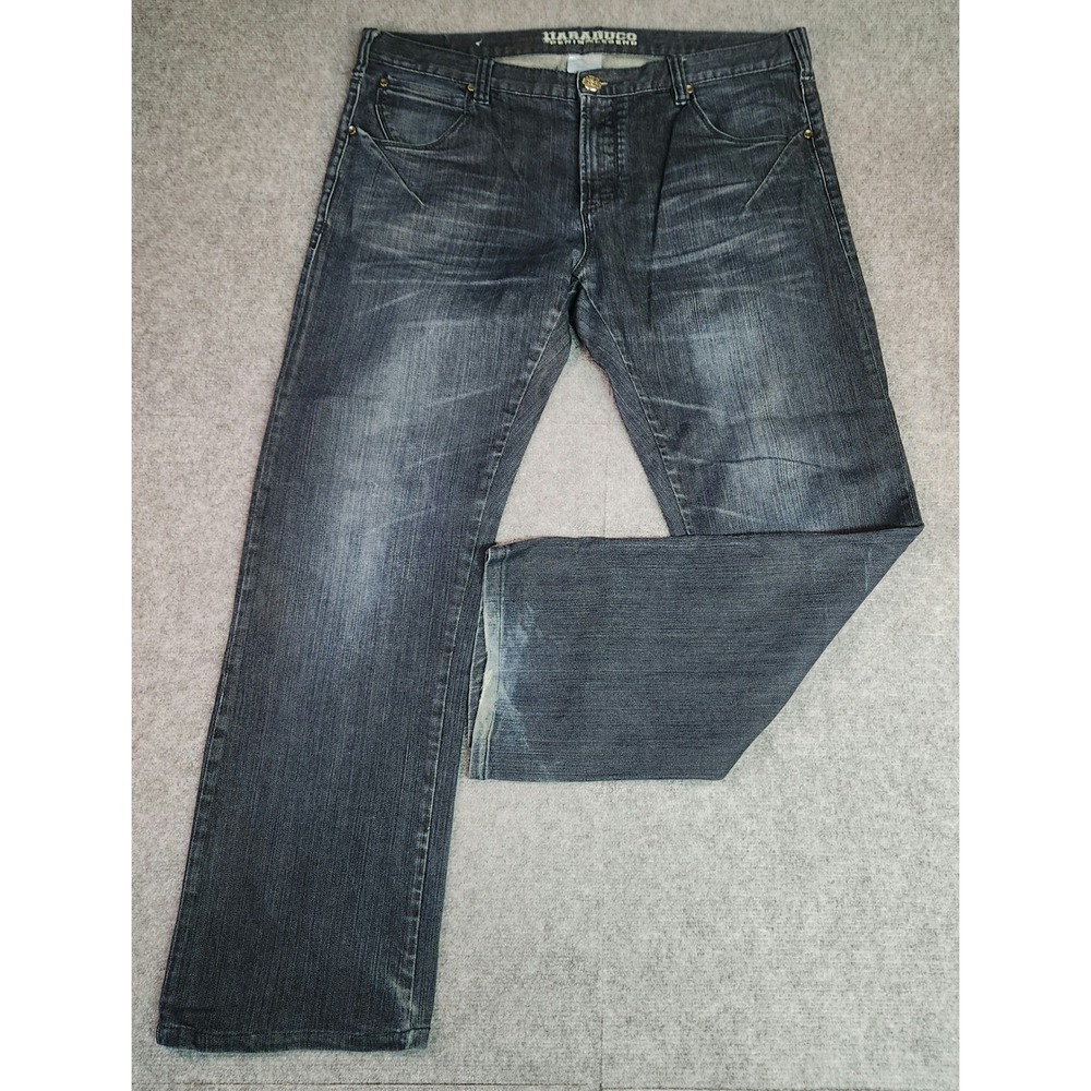 Parasuco Jeans Mens 38x34 Straight Blue Whiskered Zipper Pocket EUC